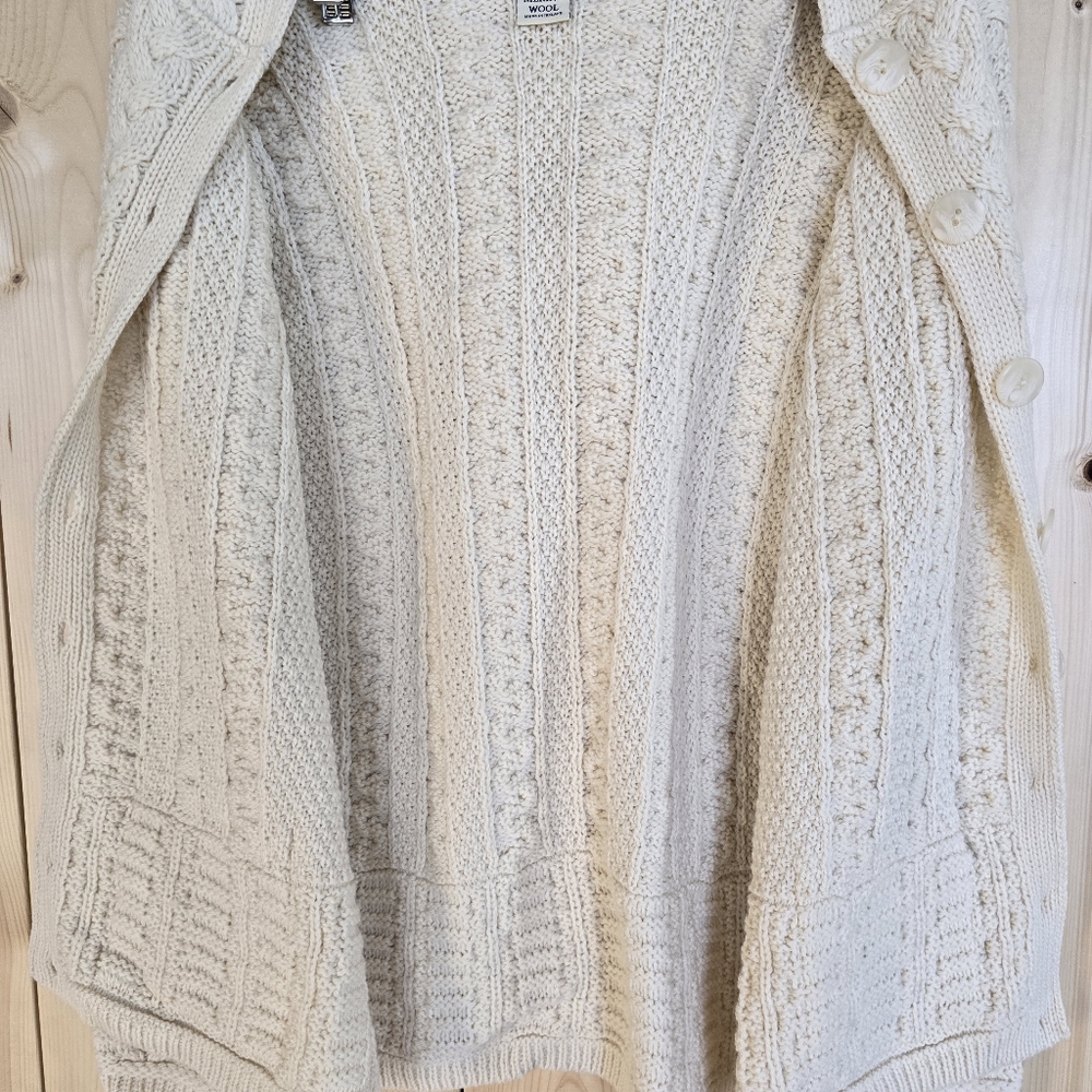 Aran Mor Ireland Cable Knit Cardigan Sweater Merino Wool Cream Womens Large - Picture 11 of 16